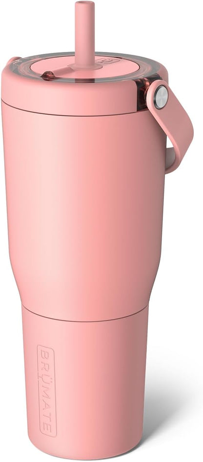 BrüMate Resa 35oz 100% Leakproof Tumbler w/Handle & Straw | Flexible SoftSip Straw | Silicone Sleeve for Durability | Stainless Steel | Cup Holder & Travel Friendly Water Bottle (Java)