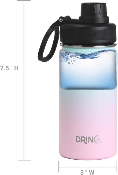Drinco Stainless Steel Water Bottle Spout Lid Vacuum Insulated Double Wall Water Bottle Wide Mouth (40oz 32oz 22oz 18oz 14oz) Leak Proof Keep Cold Sport Camping Hiking (22 oz, 22oz Black)