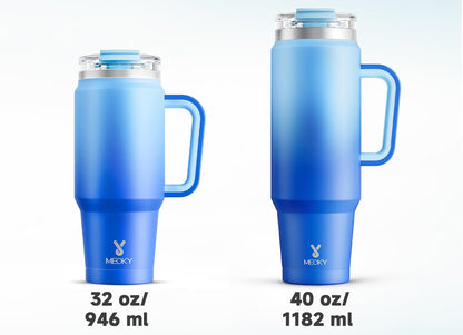 Meoky 32 oz Tumbler with Handle, Insulated Tumbler with Lid and Straw, Stainless Steel Travel Mug, Keeps Cold for 24 Hours, 100% Leak Proof, Fits in Car Cup Holder (Night)