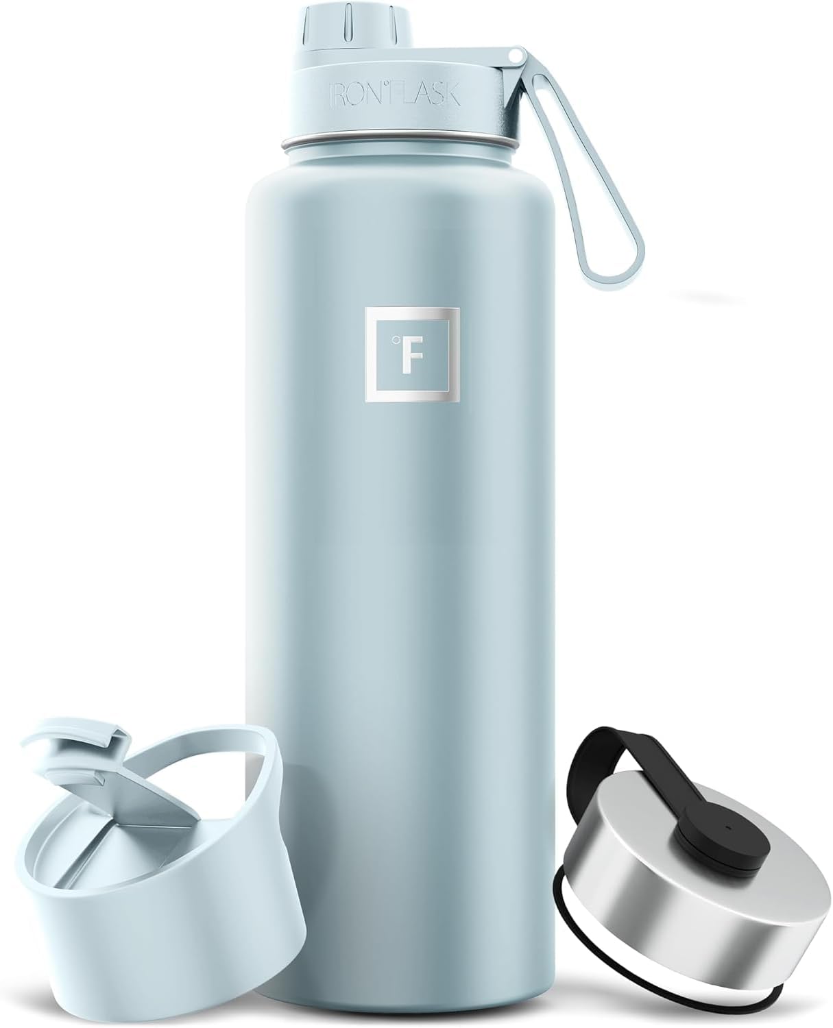 IRON °FLASK Camping & Hiking Hydration Flask with Straw, Wide Mouth Insulated Stainless Steel Sports Water Bottle - 40 oz Midnight Black