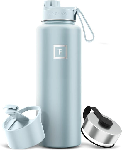 IRON °FLASK Camping & Hiking Hydration Flask with Straw, Wide Mouth Insulated Stainless Steel Sports Water Bottle - 40 oz Midnight Black