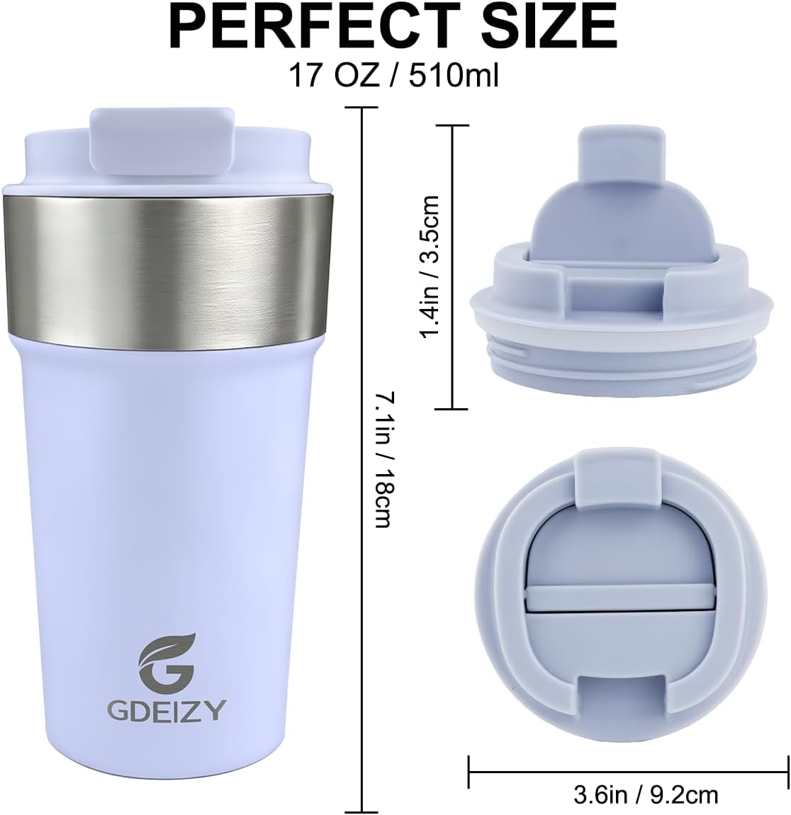 17oz Double Wall Stainless Steel Vacuum Insulated Travel Mug, Spill-Proof & Leak-Proof Coffee Mug, BPA-Free Reusable Coffee Cup for Hot & Cold Drinks, Black (Black)