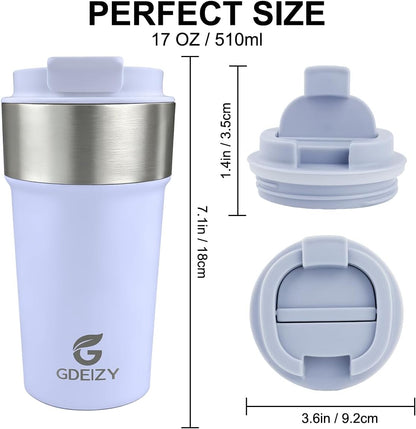 17oz Double Wall Stainless Steel Vacuum Insulated Travel Mug, Spill-Proof & Leak-Proof Coffee Mug, BPA-Free Reusable Coffee Cup for Hot & Cold Drinks, Black (Black)
