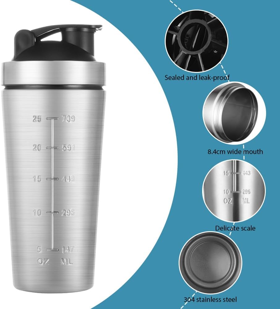 AOOWU Stainless Steel Shaker Bottle with Wire Whisk Ball 900ml, Leak Proof Metal Shaker Bottles for Protein Mixes, Supplement Protein Shake Cup, Water Bottle Portable Pre Workout Gym Sports
