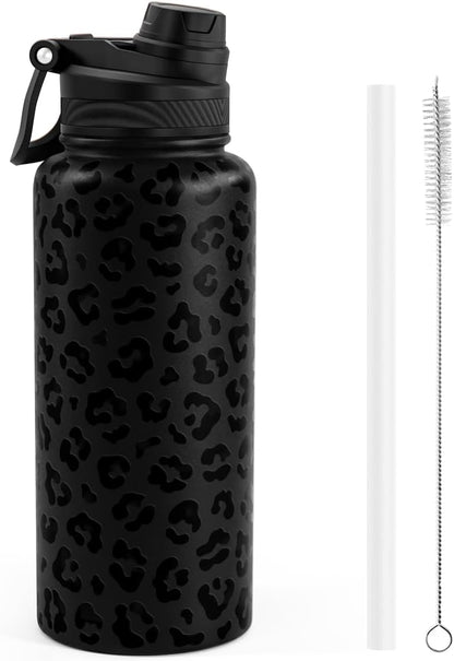 SANDJEST Pickleball Stainless Steel Water Bottle with Strap 32oz, Insulated Bottles with Straw and Spout Lid for Gym Sports Travel Outdoor, Gifts for Women Girls Birthday Christmas