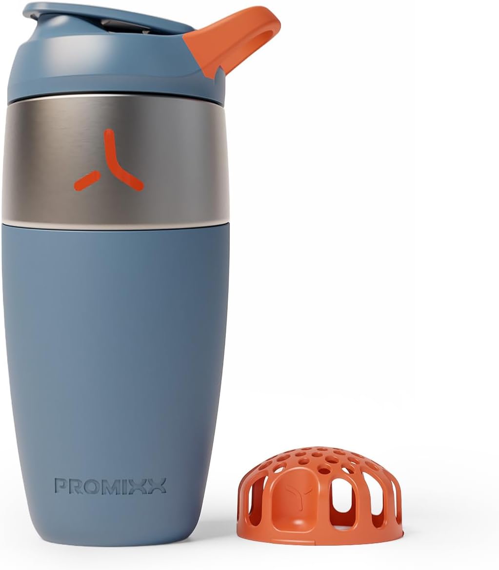 Promixx Pursuit Stainless Steel Shaker Bottle - 26oz Lightweight Metal Protein Mixer with Snap-Fit Agitator for Smooth Shakes - Leak-Proof Gym Shaker Cup for Fitness & Travel - Midnight Blue