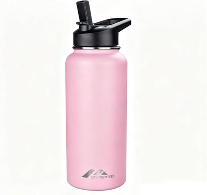 StarSpeed 32oz Insulated Water Bottle with Straw Lid, Stainless Steel Double Walled Vacuum Water Flask, Wide Mouth Sports Water Bottle for Gym Camping Hiking, Indigo Black