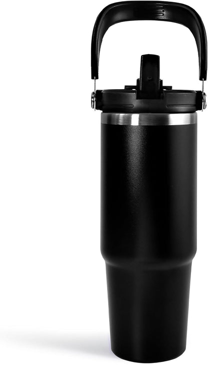 30 oz Tumbler with Handle and Straw Lid, Double Walled Vacuum Insulated Water Bottle Leakproof Tumbler Travel Coffee Mug Thermal Cup, Cupholder Friendly for Office, Home, Sport, Pink