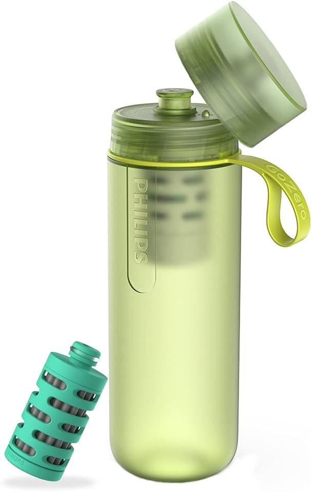 Philips Water GoZero Active BPA-Free Water Bottle with Fitness Tap Water Filter, Sport Squeeze Water Bottle, Lightweight, 24 oz with Fitness Filter, Plum