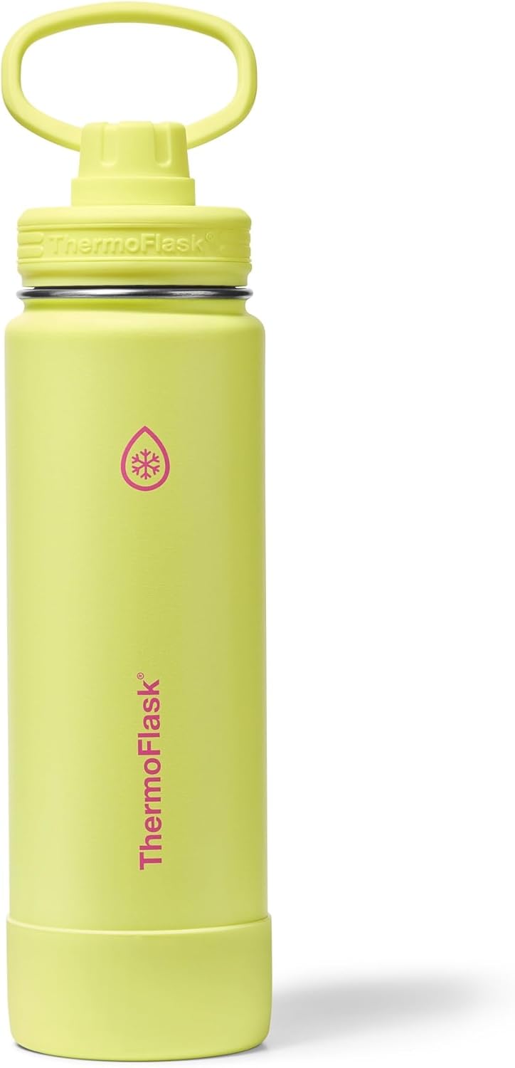 ThermoFlask Insulated Water Bottle with Spout Lid (24 oz, Lemonade Stand) - Leakproof, Stainless Steel Water Bottle for Cold & Hot Drinks, Travel & Daily Hydration