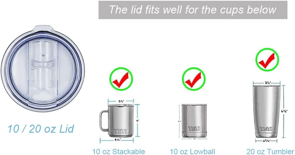 DOCIK Splash Proof Lids Covers for 20 Oz Yeti Rambler Ozark Trail Tumbler and More Travel Cup, Also Fit for Yeti 10 Oz Lowball, 2 Pack