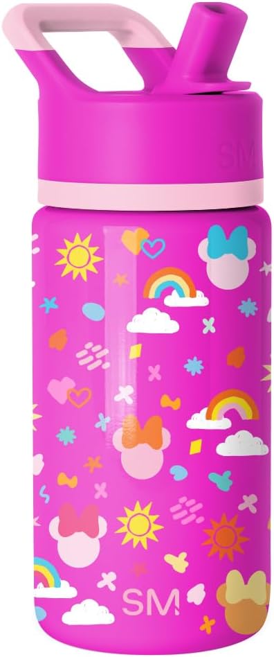 Simple Modern Disney Minnie Mouse Kids Water Bottle with Straw Lid | 14oz Insulated Stainless Steel Kids Tumbler & Spill Proof Toddler Cup for School, Girls, Boys | Summit | Minnie Mouse Fun - Colors B