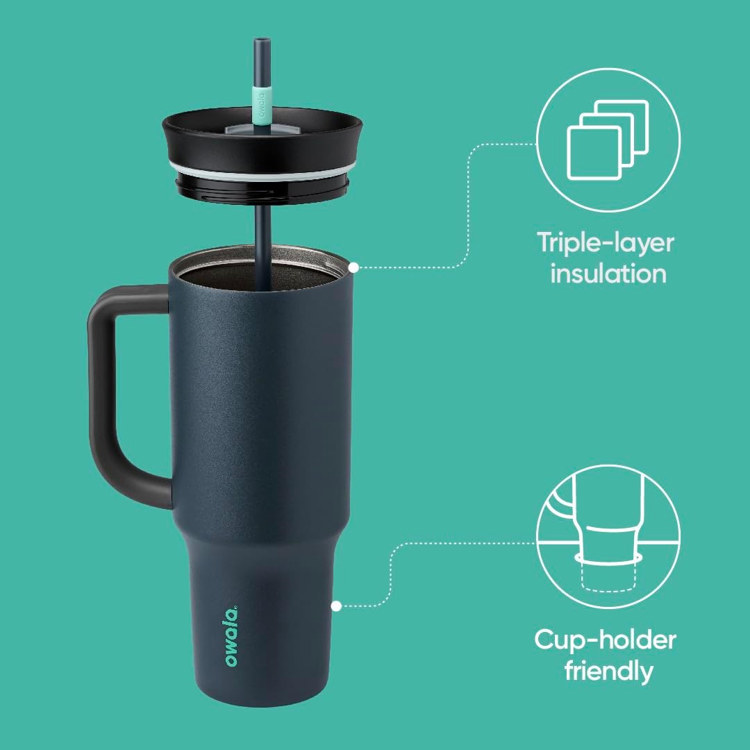 Owala Stainless Steel Triple Layer Insulated Travel Tumbler with Spill Resistant Lid and Straw, BPA Free, 24 oz, Grey/Blue (The Great Blue)