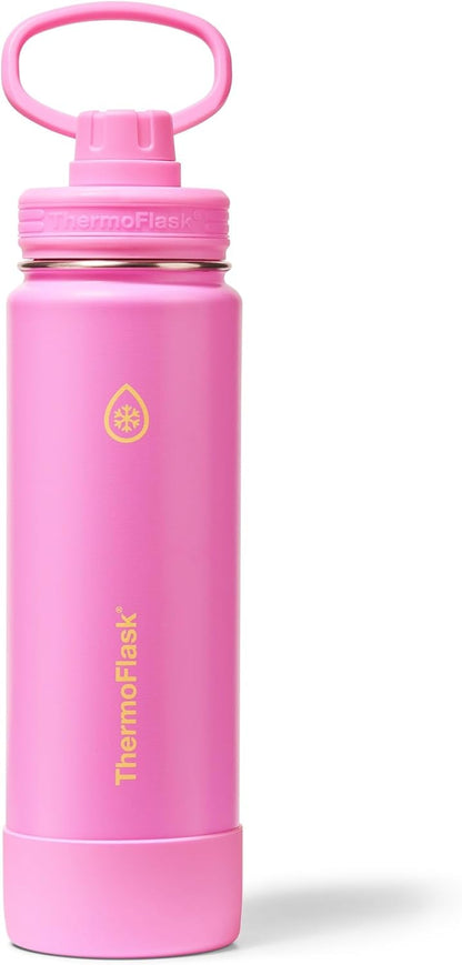 ThermoFlask Insulated Water Bottle with Spout Lid (24 oz, Lemonade Stand) - Leakproof, Stainless Steel Water Bottle for Cold & Hot Drinks, Travel & Daily Hydration