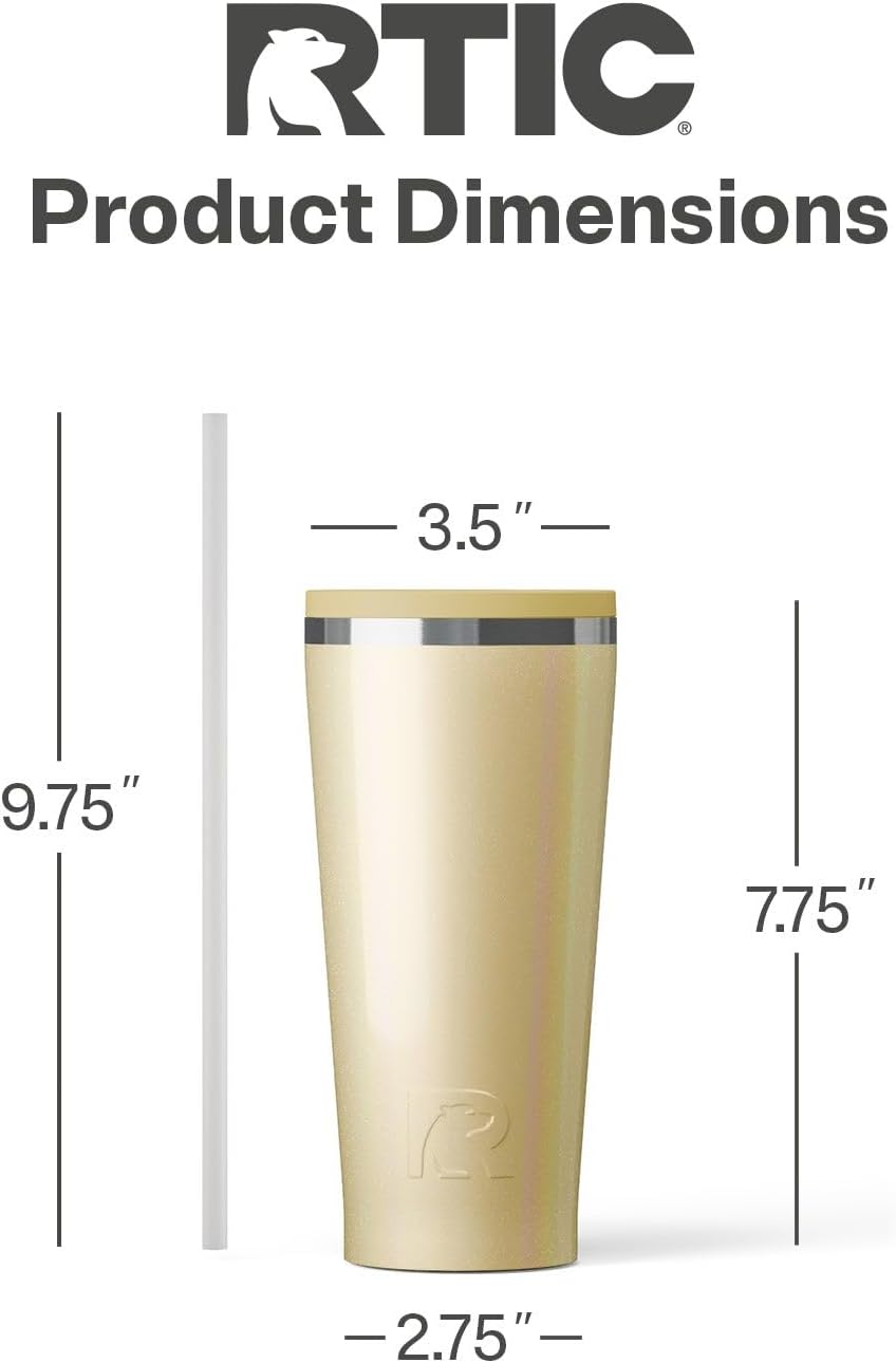 RTIC 20oz Everyday Tumbler Insulated Stainless Steel Portable Travel Coffee Cup with Straw, Ceramic Lining, Spill-Resistant Lid, BPA-Free, Hot and Cold Drink, Beach