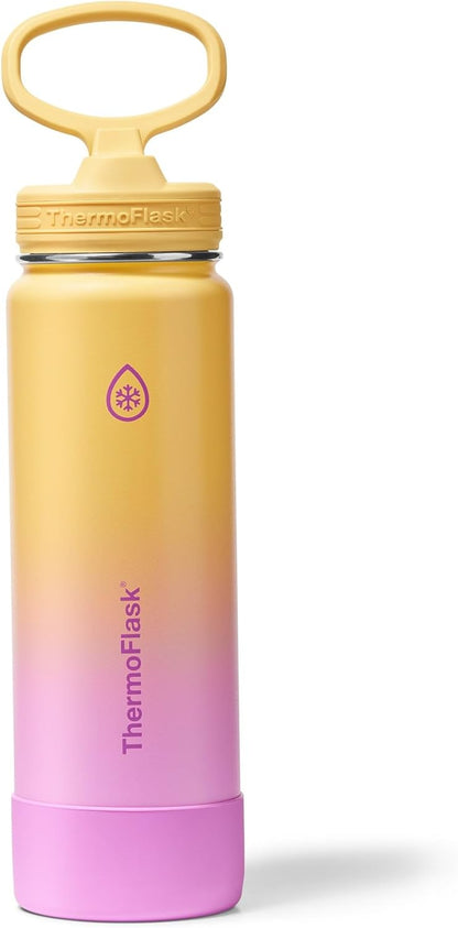 ThermoFlask Insulated Water Bottle with Spout Lid (24 oz, Lemonade Stand) - Leakproof, Stainless Steel Water Bottle for Cold & Hot Drinks, Travel & Daily Hydration