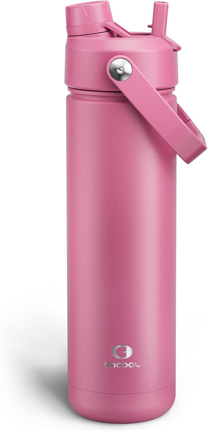 ENCOOL Insulated Water Bottle with Straw Stainless Steel Water Bottle, Leak-Proof, BPA-Free, Double Wall Vacuum Keeps Cold for 24 Hours for Sports, Travel, School (26 oz, Cotton Candy) - Colors C