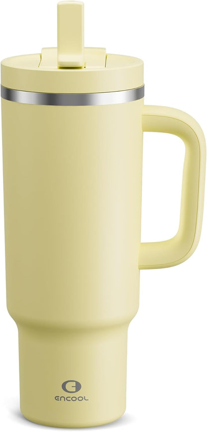 40 oz Tumbler with Handle and Straw: Stainless Steel Insulated Tumbler Keeps Cold for 24 Hours, Leakproof Travel Cup Fits in Cup Holder and BPA-Free, Cotton Candy
