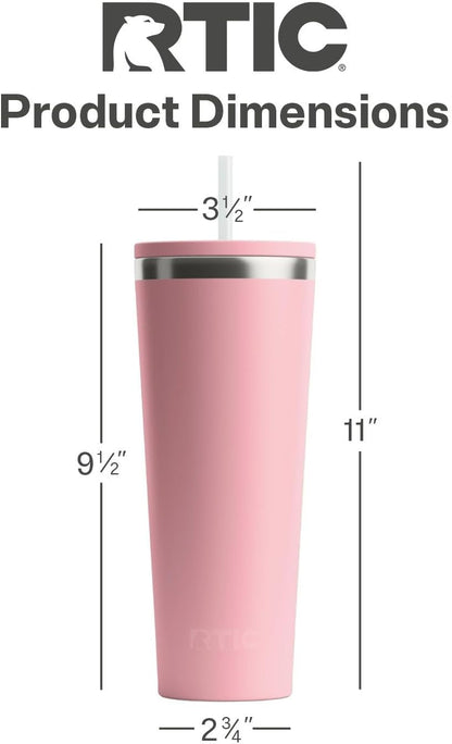 RTIC 20oz Everyday Tumbler Insulated Stainless Steel Portable Travel Coffee Cup with Straw, Ceramic Lining, Spill-Resistant Lid, BPA-Free, Hot and Cold Drink, Beach
