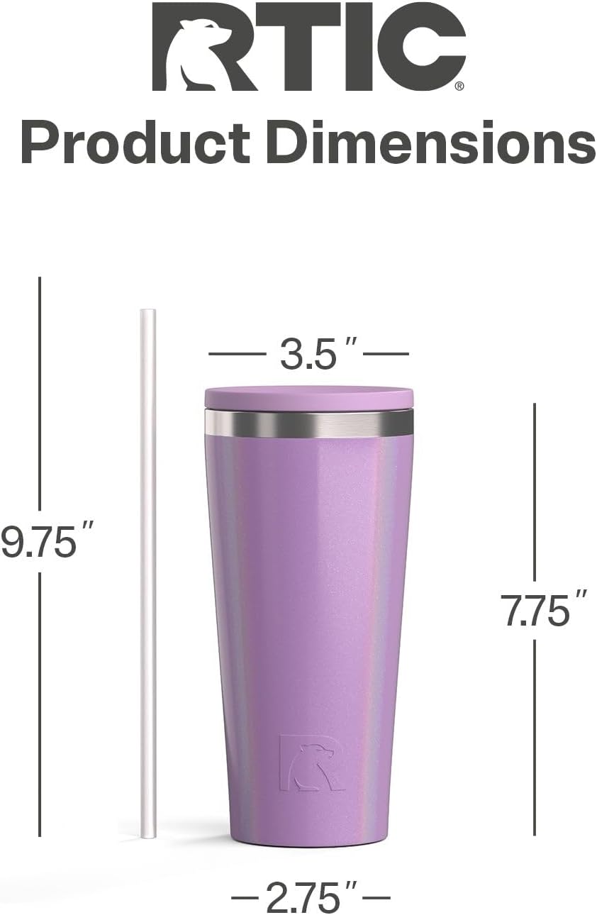 RTIC 20oz Everyday Tumbler Insulated Stainless Steel Portable Travel Coffee Cup with Straw, Ceramic Lining, Spill-Resistant Lid, BPA-Free, Hot and Cold Drink, Beach