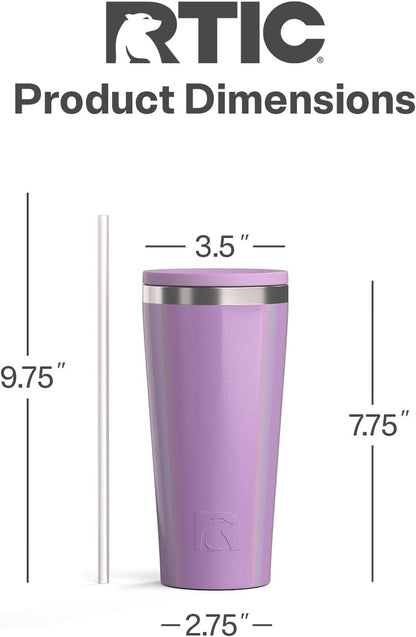 RTIC 20oz Everyday Tumbler Insulated Stainless Steel Portable Travel Coffee Cup with Straw, Ceramic Lining, Spill-Resistant Lid, BPA-Free, Hot and Cold Drink, Beach