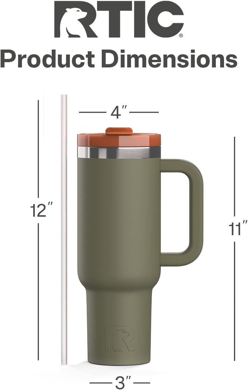 RTIC 30 oz Road Trip Tumbler Double-Walled Ceramic Lined InsulatedStainless Steel Portable Travel Coffee Mug Cup with Lid, Handle and Straw, Periwinkle Bouquet
