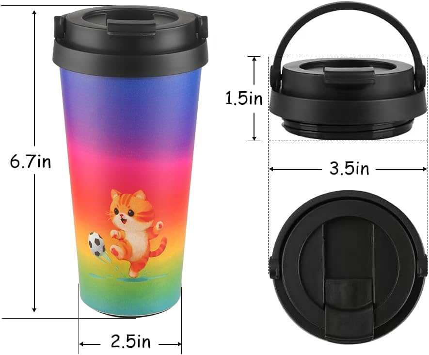 Funkrin Insulated Coffee Mug with Ceramic Coating, 16oz Iced Coffee Tumbler Cup with Flip Lid and Handle, Double Wall Vacuum Leak-Proof Travel Mug for Office School Party Camping