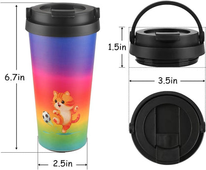 Funkrin Insulated Coffee Mug with Ceramic Coating, 16oz Iced Coffee Tumbler Cup with Flip Lid and Handle, Double Wall Vacuum Leak-Proof Travel Mug for Office School Party Camping