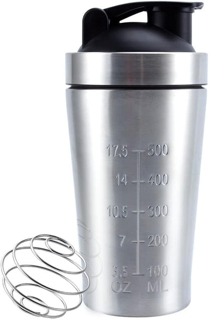 VALESKA 20-Ounce Stainless Steel Protein Shaker Bottle With Wire Whisk - BPA Free, Leak-Proof, Dishwasher Safe, Perfect for Gym Workout