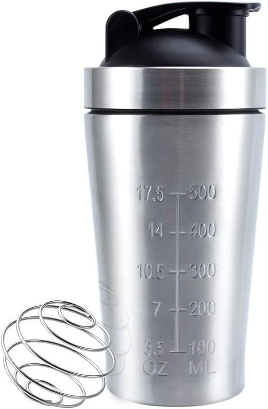 VALESKA 20-Ounce Stainless Steel Protein Shaker Bottle With Wire Whisk - BPA Free, Leak-Proof, Dishwasher Safe, Perfect for Gym Workout