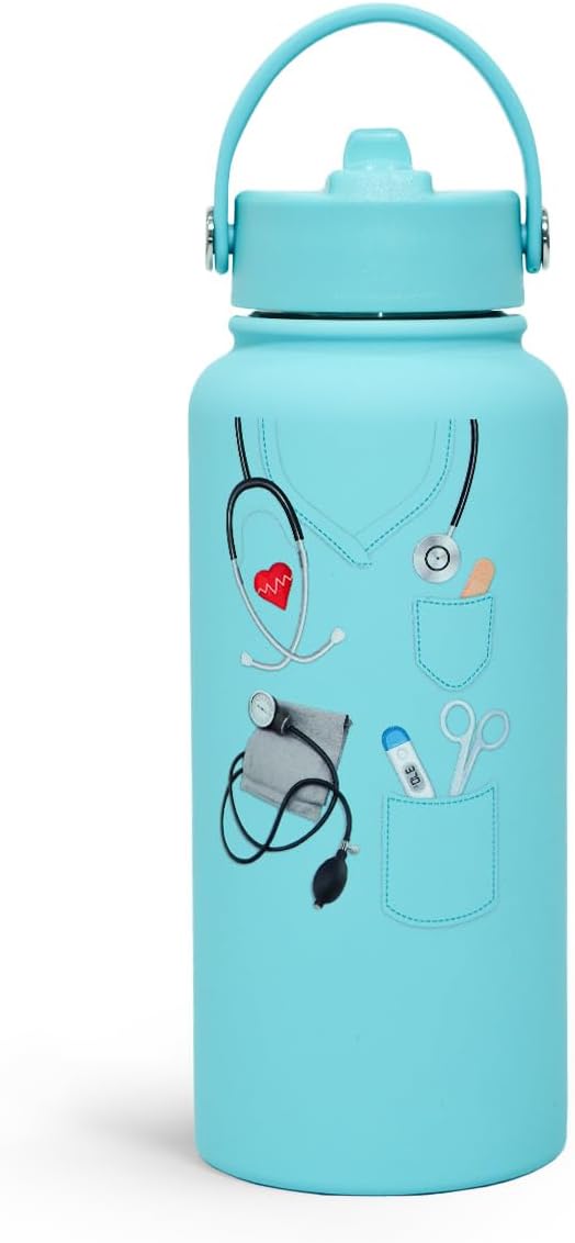 SANDJEST Pickleball Gift for Women, Water Bottle Stainless Steel 32oz with Lid & Straw, Sport Insulated Bottles Gifts for Girls Friends Teens Birthday Christmas