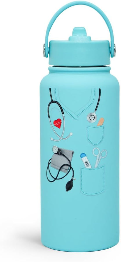 SANDJEST Pickleball Gift for Women, Water Bottle Stainless Steel 32oz with Lid & Straw, Sport Insulated Bottles Gifts for Girls Friends Teens Birthday Christmas