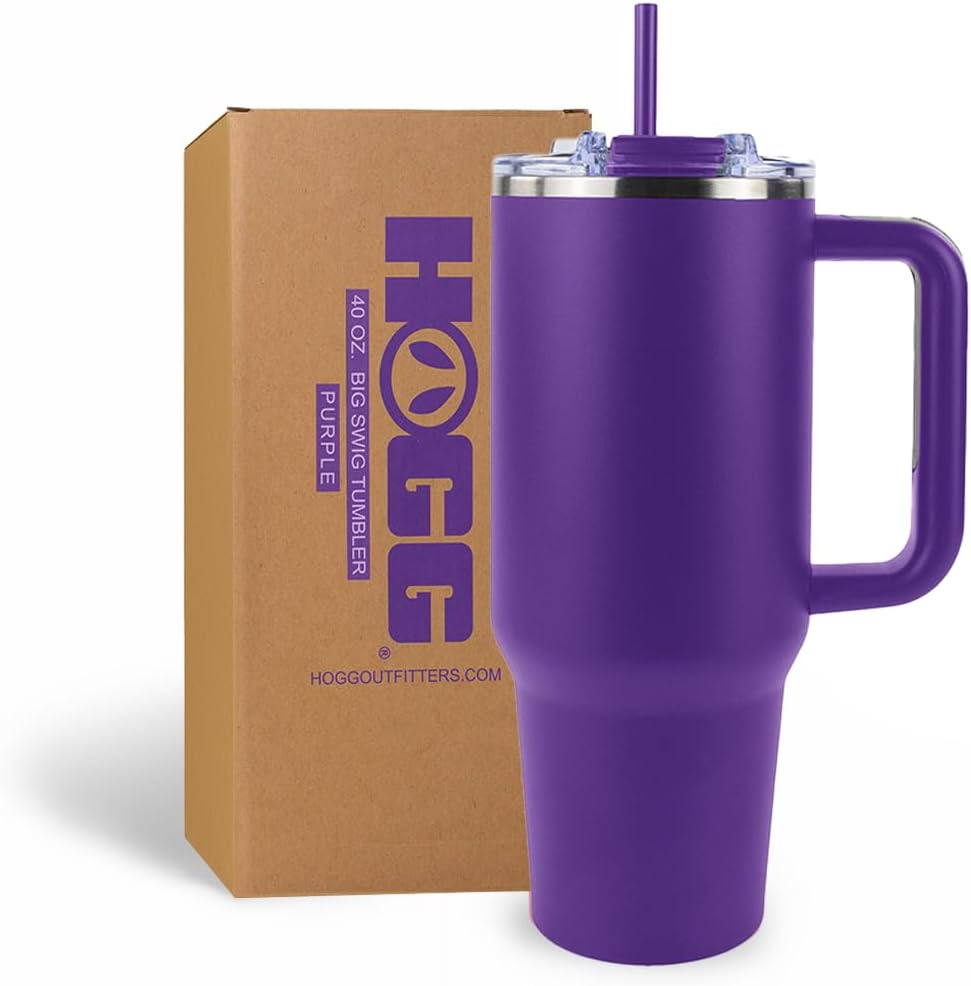 Hogg Big Swig 40 oz Tumbler with Handle and Straw - Red, 40oz Insulated Stainless Steel, Water Tumbler with Straw, Water Cup with Handle, Versatile Leak Proof Lid