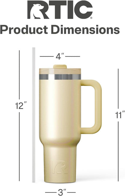 RTIC 30 oz Road Trip Tumbler Double-Walled Ceramic Lined InsulatedStainless Steel Portable Travel Coffee Mug Cup with Lid, Handle and Straw, Periwinkle Bouquet