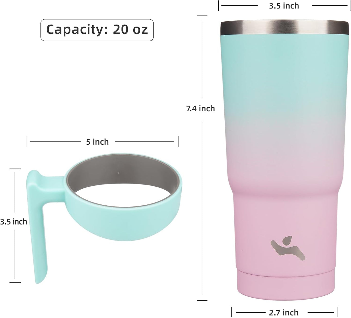 Konokyo 20 oz Tumbler with Handle and 2 Straw 2 Lid, Insulated Water Bottle Stainless Steel Vacuum Cup Reusable Travel Mug,Black