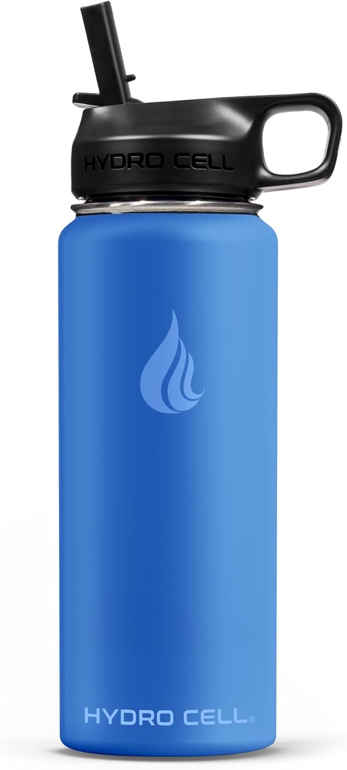 HYDRO CELL Stainless Steel Insulated Water Bottle with Straw - For Cold & Hot Drinks - Metal Vacuum Flask with Screw Cap and Modern Leakproof Sport Thermos for Adults (Neon 18oz)