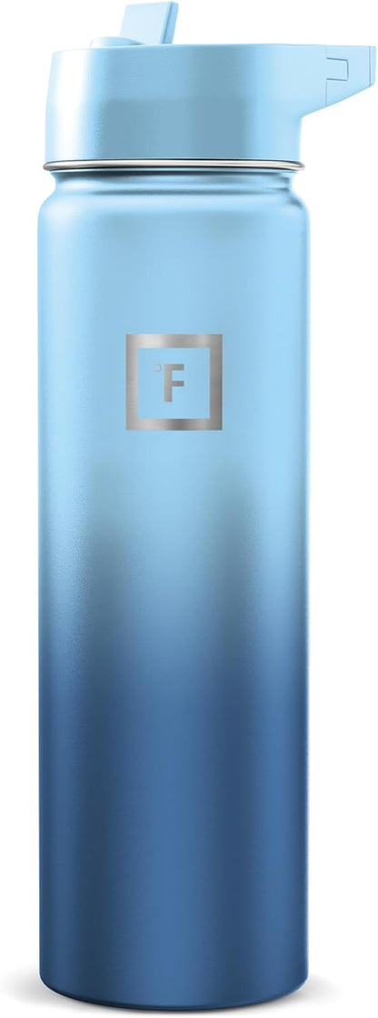 IRON °FLASK Camping & Hiking Hydration Flask with Straw, Wide Mouth Insulated Stainless Steel Sports Water Bottle - 22 oz Aurora
