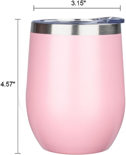 MEZMUT 12 Oz Insulated Wine Tumbler with Lid Double Wall Vacuum Stainless Steel Wine Glass Coffee Mug Insulated Tumbler Cup for Champaign, Cocktail, Beer (Black, 1 Pack)