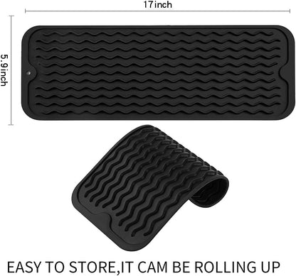 MicoYang Silicone Dish Drying Mat for Multiple Usage,Easy clean,Eco-friendly,Heat-resistant Silicone Mat for Kitchen Counter,Sink,Bar,Bottle,or Cup Green M 17 inches x 6 inches