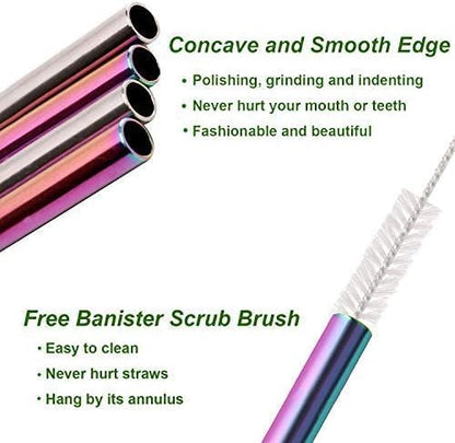 VEHHE Metal Straws Stainless Steel Straws Drinking Straws Reusable - 10.5" Ultra Long 4 + 1 - W/Cleaning Brush for 20/30 Oz for Yeti RTIC SIC Ozark Trail Tumblers (2 Straight|2 Bent|1 Brush)