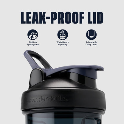 BlenderBottle Shaker Bottle Pro Series Perfect for Protein Shakes and Pre Workout, 24-Ounce, Black