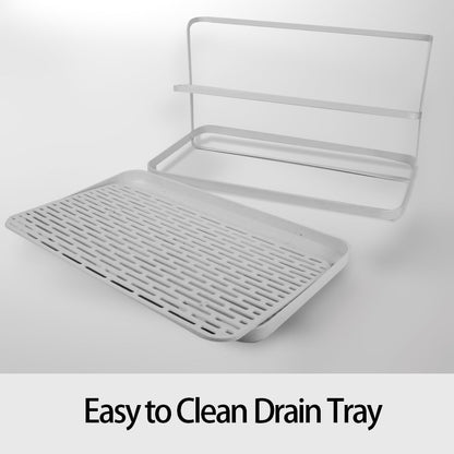 Countertop Kitchen Bottle Drying Rack with Drain Tray, 12.4 x 7.09 inch Counter Organizer, for Insulated Water, Baby Bottles and More - White