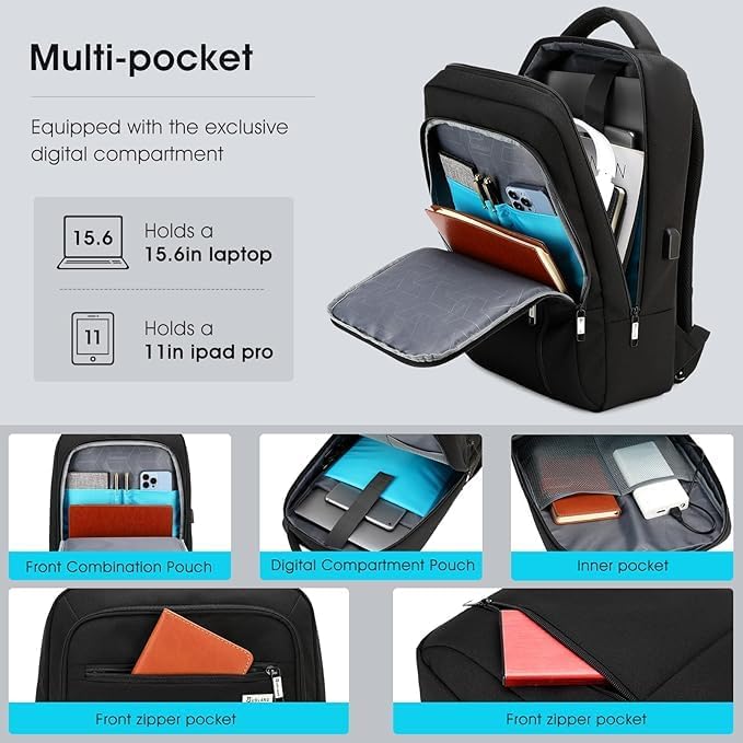 DUSLANG 17 Inch Laptop Backpack for Travel Water Resistant College Backpack for Men/Women Laptop Bag with USB Charging Port,Black - Colors A