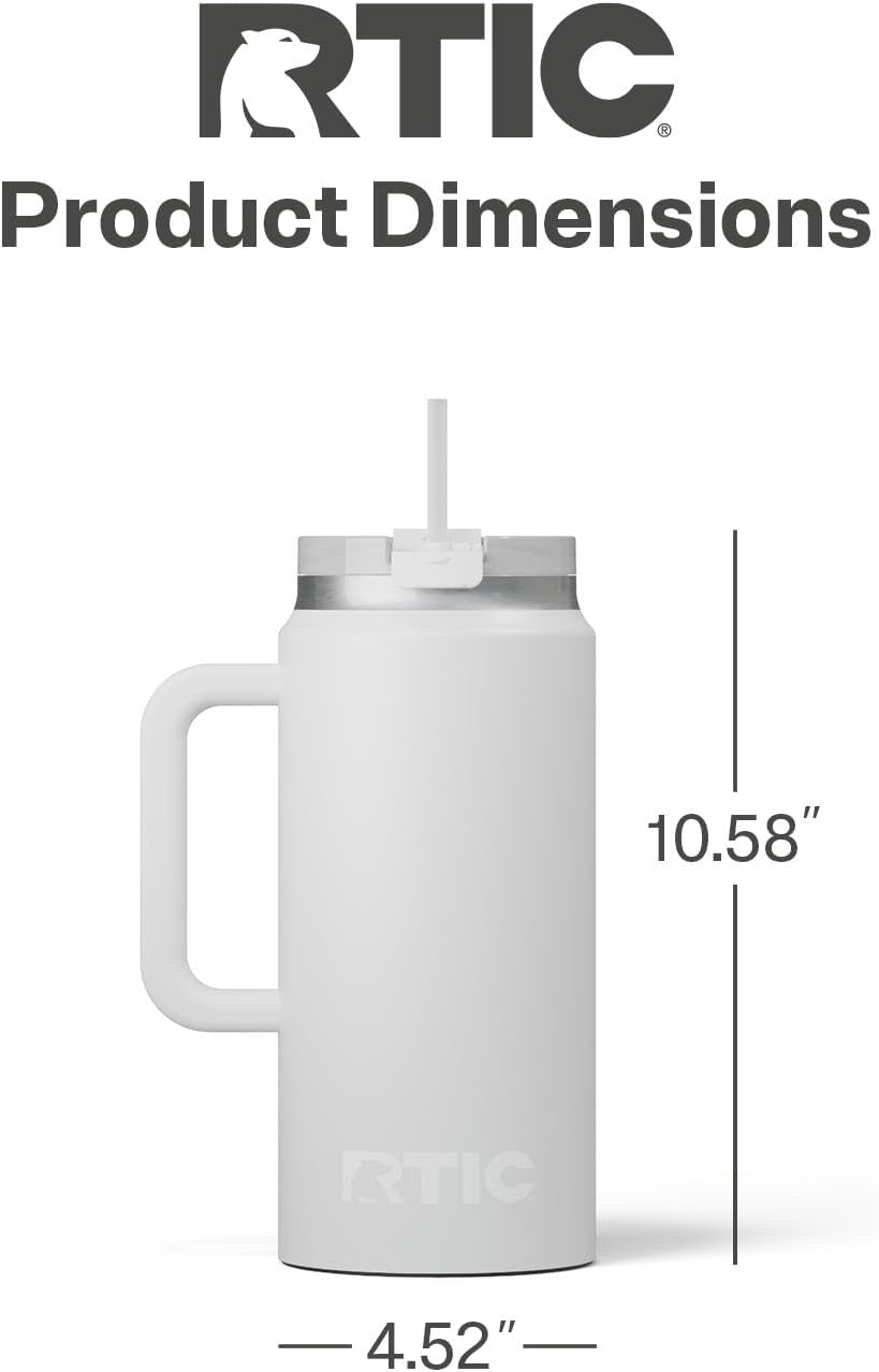 RTIC 64oz Road Trip Tumbler with Handle, Lid and Straw, Ceramic Lined, Insulated, Stainless Steel, Double Wall Vacuum-Insulation, Travel Cup, Cool Grey