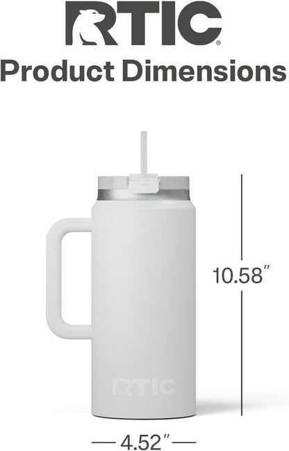 RTIC 64oz Road Trip Tumbler with Handle, Lid and Straw, Ceramic Lined, Insulated, Stainless Steel, Double Wall Vacuum-Insulation, Travel Cup, Cool Grey