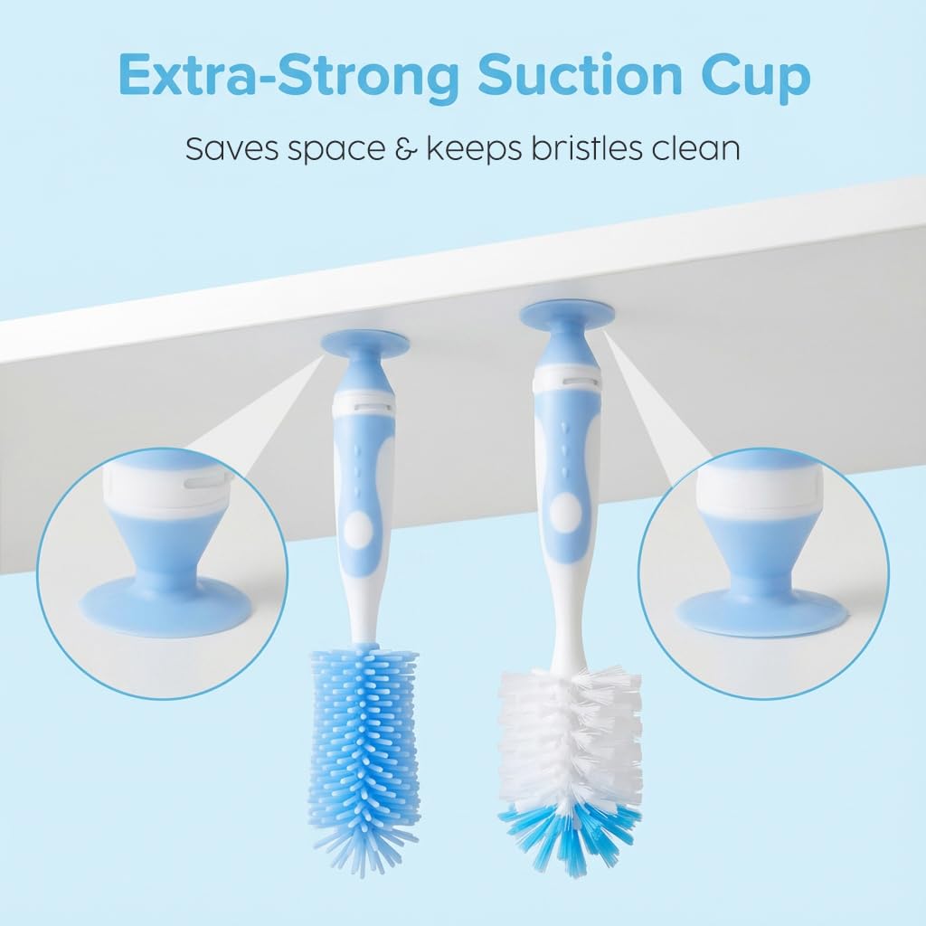 Ariseno 5-in-1 Baby Bottle Cleaner Set, Including Nylon & Silicone Bottle Brush, Cap, Straw & Nipple Brushes, BPA-Free (Grey)