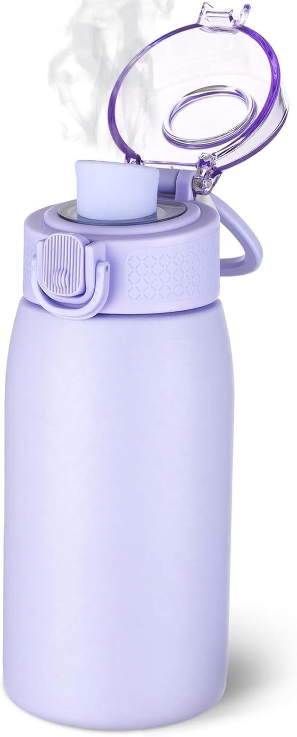 Insulated Water Bottle 24 oz with Dustproof Lid, Carry Handle & Tea Infuser, BPA-Free & Leakproof, Stainless Steel Water Bottles Ideal for Fitness, Hiking, Office & Outdoor Use (Black)