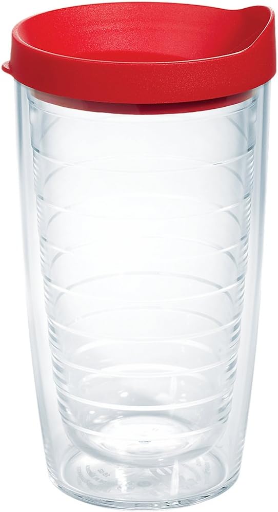 Tervis Clear & Colorful Lidded Made in USA Double Walled Insulated Tumbler Travel Cup Keeps Drinks Cold & Hot, 24oz, Black Lid, 1 Count (Pack of 1)