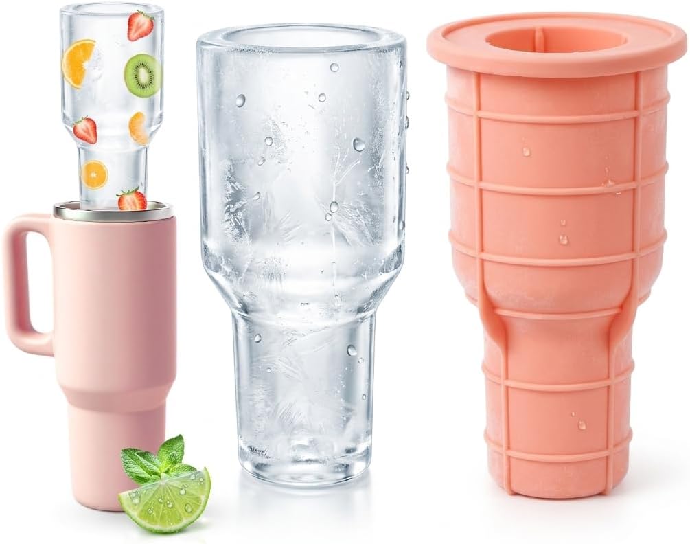 Ice Tray Mold for Stanley Cup 30 Oz-40 Oz, All-in-One Silicone Hollow Cylinder Ice Mold for Tumbler Stanley Cups,Easy Release Ice Cube Tray for Juice Coffee Whiskey Cocktail-Orange