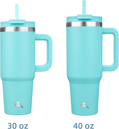 Konokyo 30 oz Tumbler with Handle and 2 Straws,2 in 1 Lid Insulated Water Bottle Stainless Steel Travel Coffee Mug,Sky